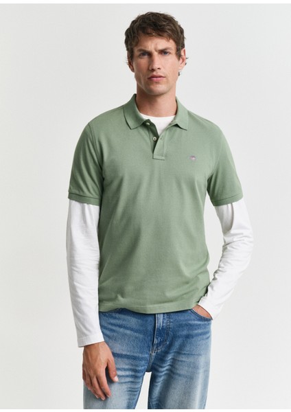 Yeşil Polo Yaka Kısa Kollu Regular Fit Erkek T-Shirt