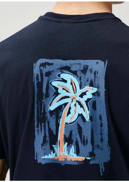 Lacivert Figür Baskılı T-Shirt