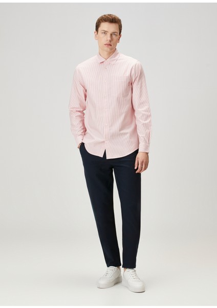 Regular Fit Kırmızı Beyaz Çizgili Oxford Gömlek fiyatları