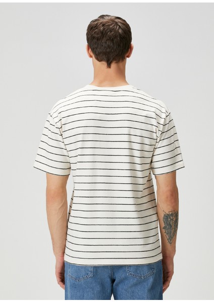 Bej Çizgi Desenli Organik Pamuk T-Shirt fırsatları