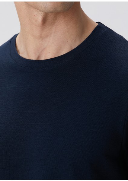 Lacivert Uzun Kollu Pamuk T-Shirt
