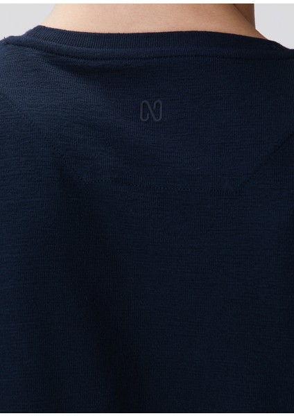 Lacivert Uzun Kollu Pamuk T-Shirt