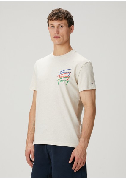 Regular Fit Bej Logo Baskılı T-Shirt modelleri