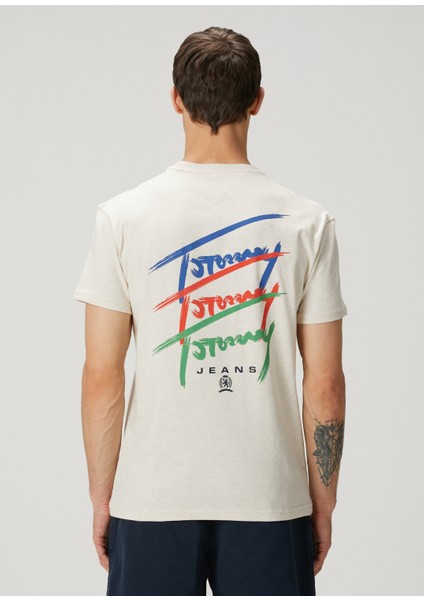 Regular Fit Bej Logo Baskılı T-Shirt fırsatları