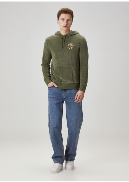 Haki Kapüşonlu Logo Nakışlı Sweatshirt fiyatları