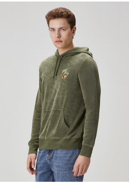 Haki Kapüşonlu Logo Nakışlı Sweatshirt modelleri