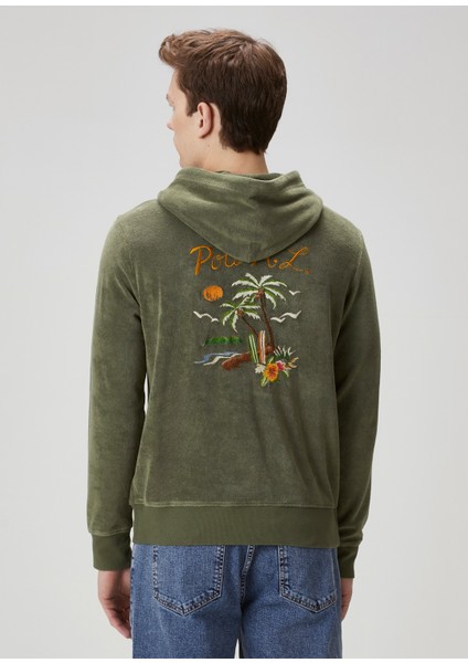 Haki Kapüşonlu Logo Nakışlı Sweatshirt fırsatları