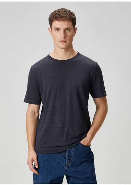 Lacivert Keten T-Shirt