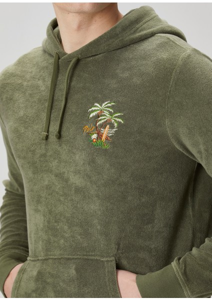 Haki Kapüşonlu Logo Nakışlı Sweatshirt indirimleri