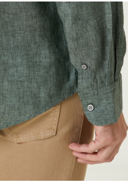 Comfort Fit Açık Yeşil Keten Gömlek
