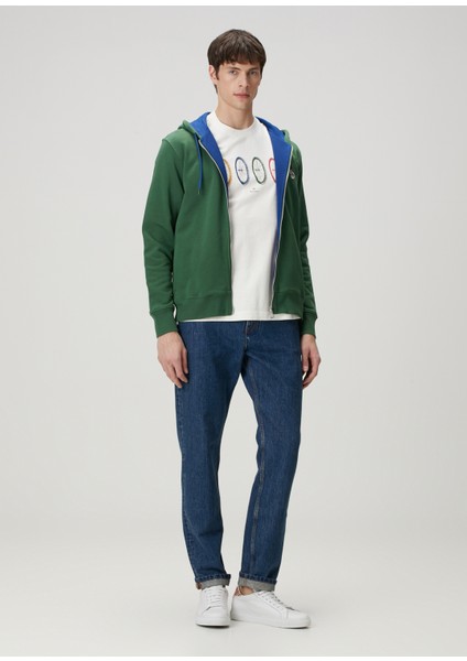 Koyu Yeşil Kapüşonlu Organik Pamuk Sweatshirt