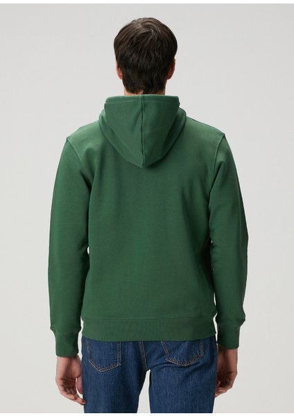 Koyu Yeşil Kapüşonlu Organik Pamuk Sweatshirt