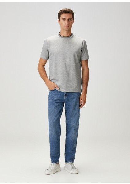 Boxy Fit Lacivert Çizgi Desenli T-Shirt modelleri