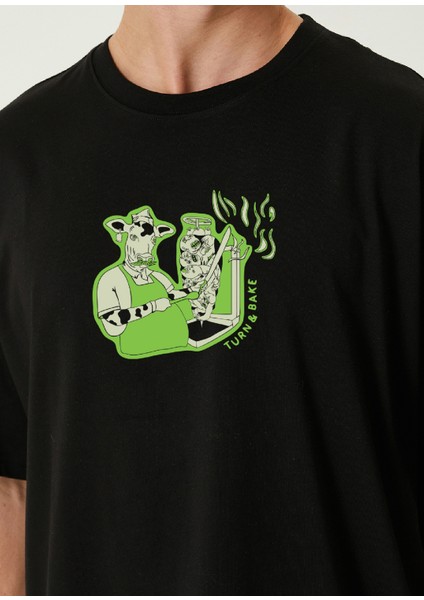 Kebab Baskılı Siyah Kısa Kollu Erkek T-Shirt modelleri