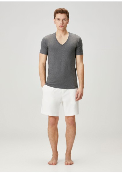 2li Koyu Gri V Yaka Basic T-Shirt fiyatları