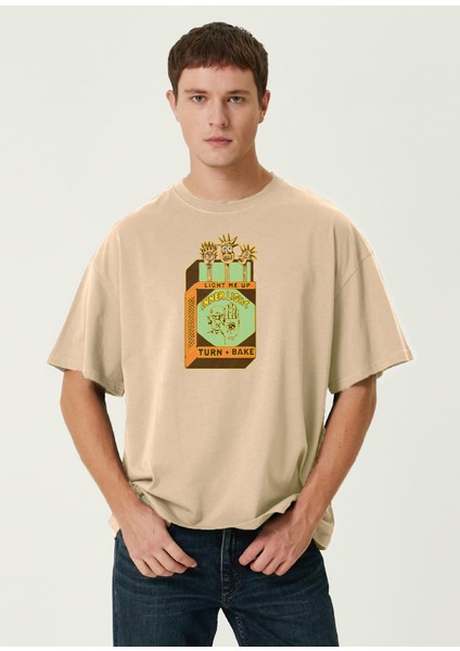 Matches Baskılı Bej Kısa Kollu Erkek T-Shirt