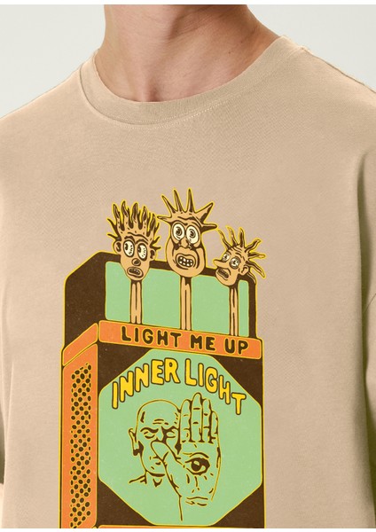Matches Baskılı Bej Kısa Kollu Erkek T-Shirt modelleri