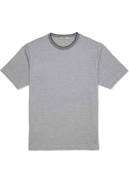 Boxy Fit Lacivert Çizgi Desenli T-Shirt