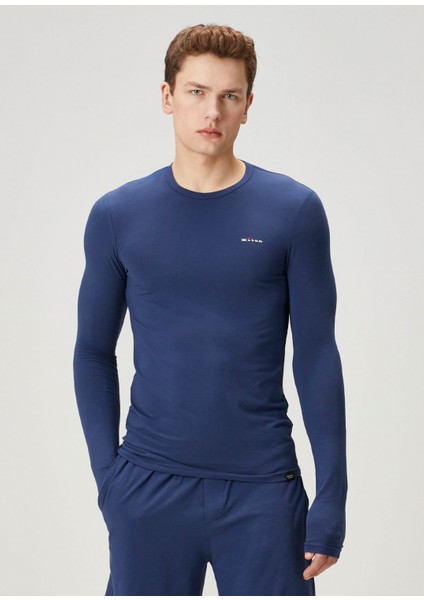 Lacivert Uzun Kollu T-Shirt