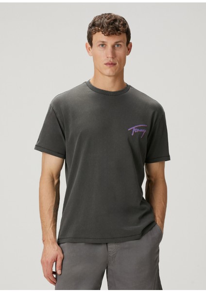Relaxed Fit Siyah Logo Baskılı T-Shirt