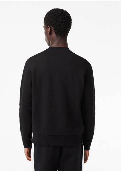 Siyah Organik Pamuk Bisiklet Yaka Classic Fit Erkek Sweatshirt fiyatları