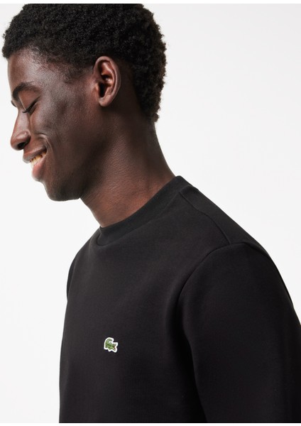 Siyah Organik Pamuk Bisiklet Yaka Classic Fit Erkek Sweatshirt modelleri