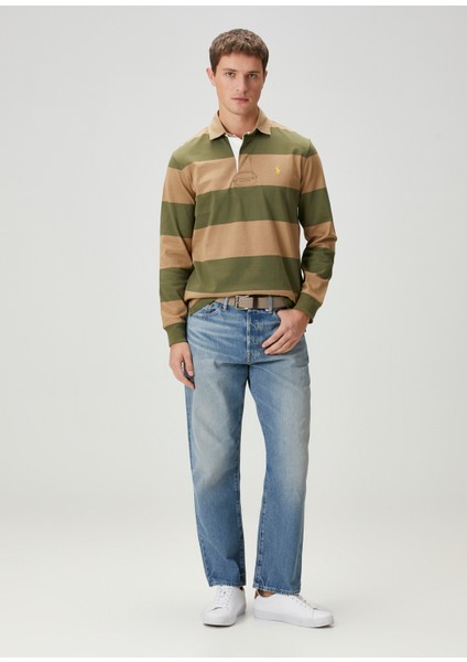 Haki Bej Polo Yaka Çizgi Desenli Sweatshirt fiyatları