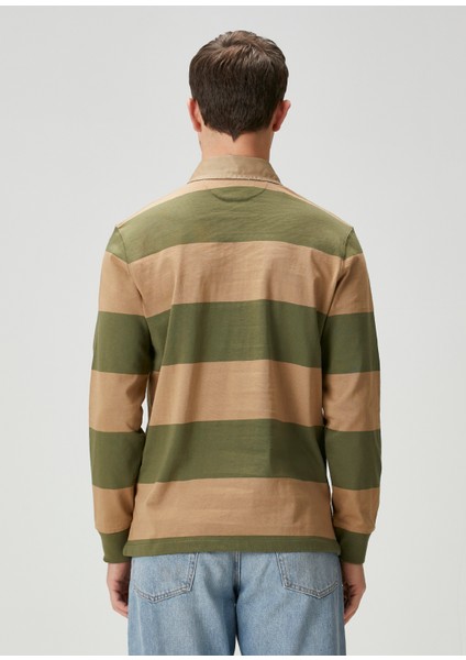 Haki Bej Polo Yaka Çizgi Desenli Sweatshirt fırsatları