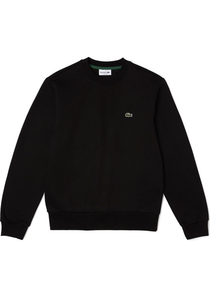 Siyah Organik Pamuk Bisiklet Yaka Classic Fit Erkek Sweatshirt