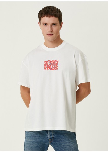 Peace Beyaz Oversized Kısa Kollu Erkek T-Shirt