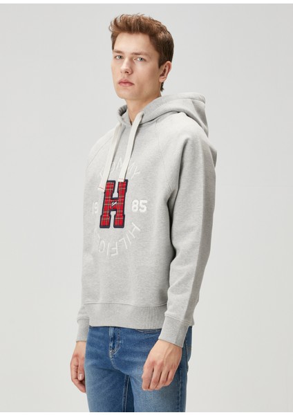Açık Gri Kapüşonlu Logo Detaylı Sweatshirt modelleri