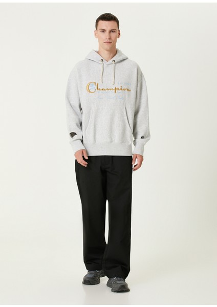 Gri Kapüşonlu Logo Nakışlı Sweatshirt fiyatları