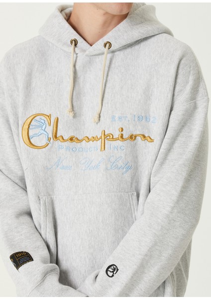 Gri Kapüşonlu Logo Nakışlı Sweatshirt indirimleri