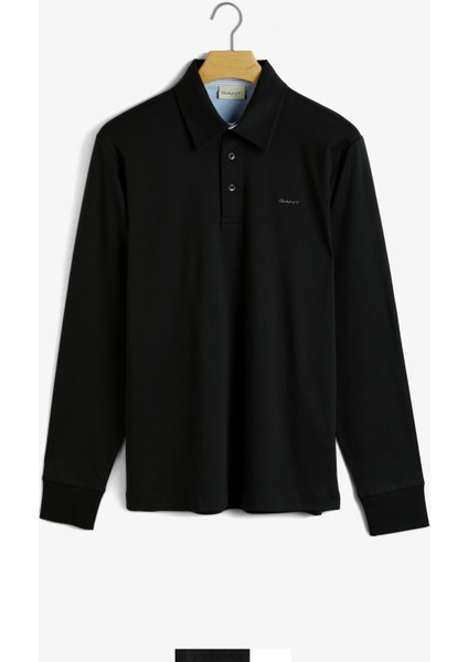 Siyah Polo Yaka Regular Fit Uzun Kollu Erkek T-Shirt fırsatları