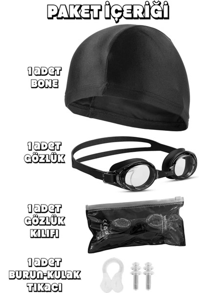 Yüzücü Gözlüğü 4'lü Set, Kulak ve Burun Tıkaçlı, Ayarlanabilir, Deniz ve Havuz Kullanımı fiyatları