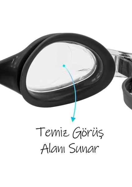 Yüzücü Gözlüğü 4'lü Set, Kulak ve Burun Tıkaçlı, Ayarlanabilir, Deniz ve Havuz Kullanımı