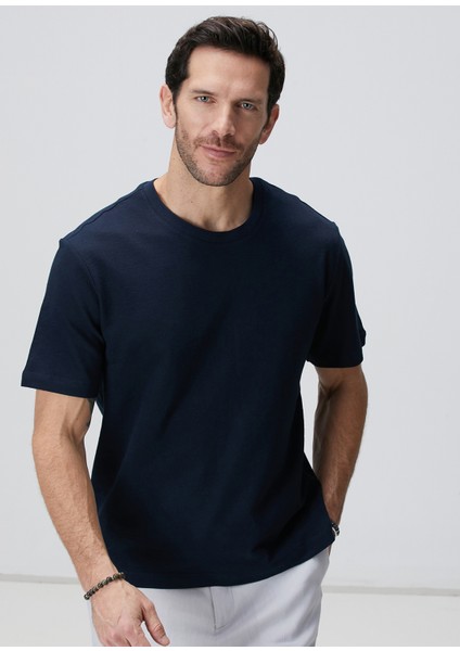 Lacivert Jakarlı T-Shirt