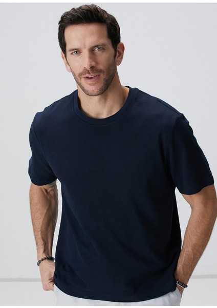 Lacivert Jakarlı T-Shirt