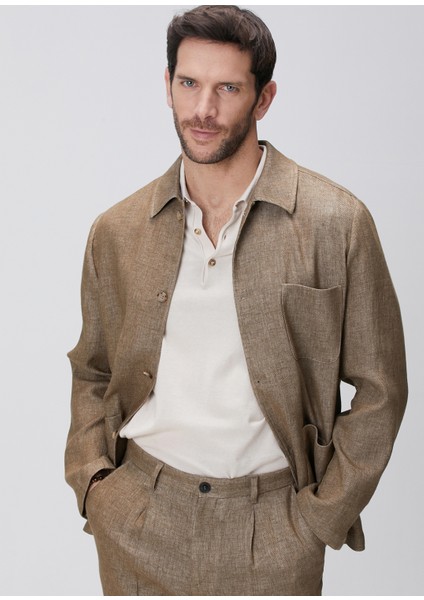 Camel Keten Karışımlı Ceket