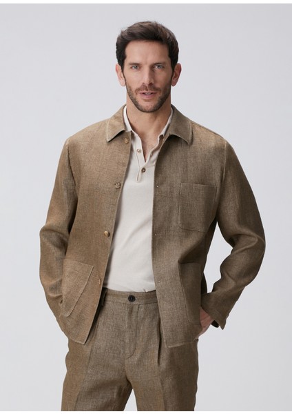 Camel Keten Karışımlı Ceket