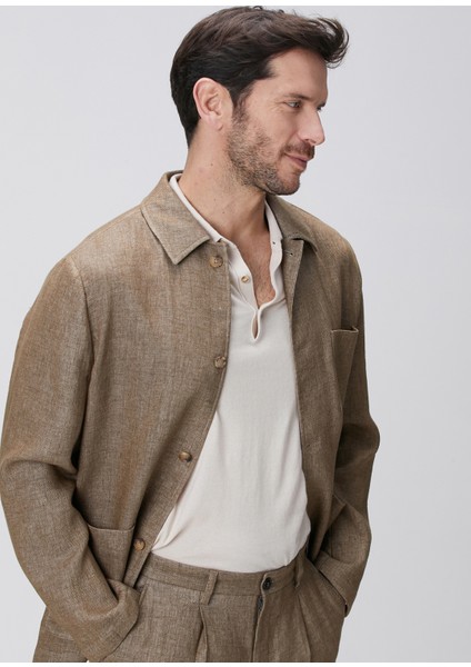 Camel Keten Karışımlı Ceket