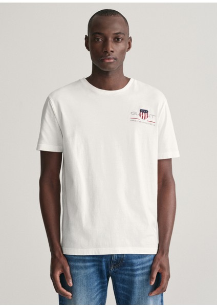 Beyaz Logolu Bisiklet Yaka Regular Fit Kısa Kollu Erkek T-Shirt