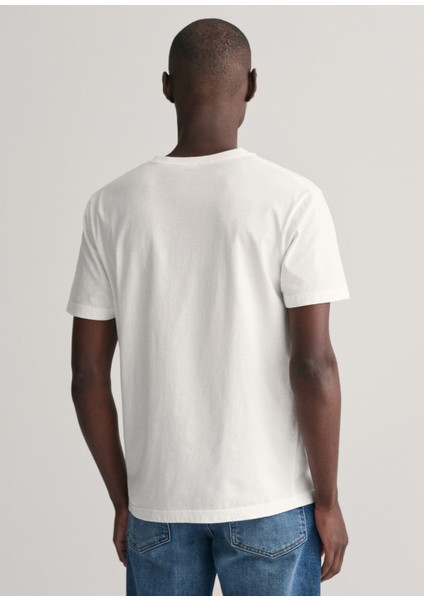 Beyaz Logolu Bisiklet Yaka Regular Fit Kısa Kollu Erkek T-Shirt