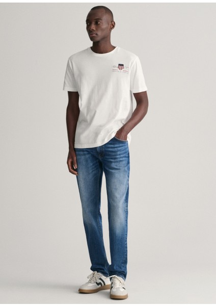 Beyaz Logolu Bisiklet Yaka Regular Fit Kısa Kollu Erkek T-Shirt