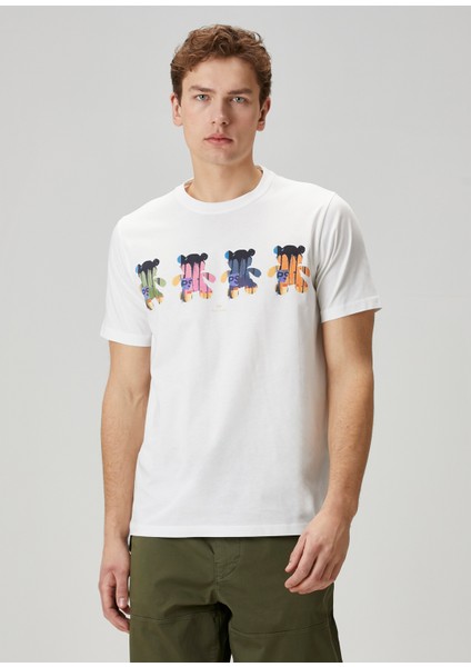 Beyaz Figür Baskılı Organik Pamuk T-Shirt