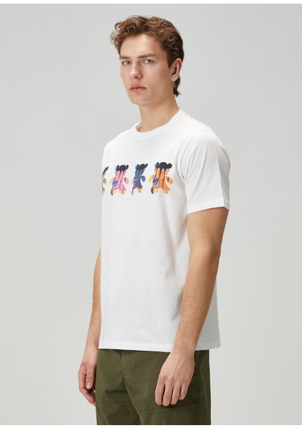 Beyaz Figür Baskılı Organik Pamuk T-Shirt modelleri