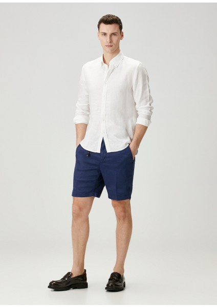 Lacivert Keten Bermuda
