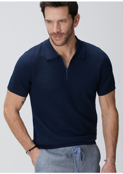 Lacivert Polo Yaka Kazak