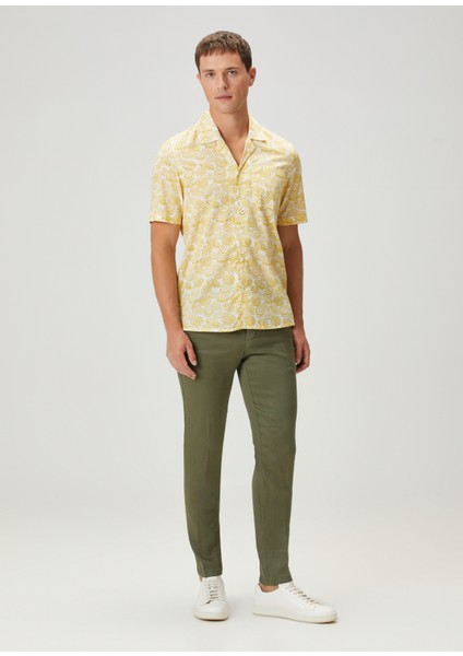 Caracciolo Haki Beli Kordonlu Keten Pantolon