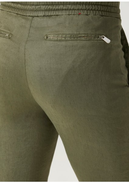 Caracciolo Haki Beli Kordonlu Keten Pantolon indirimleri